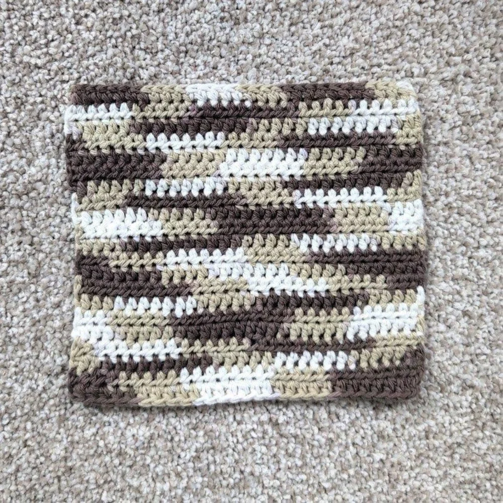 Handmade Crochet‎ Washcloth Dishcloth Cotton Chocolate Milk Stripes Brown White